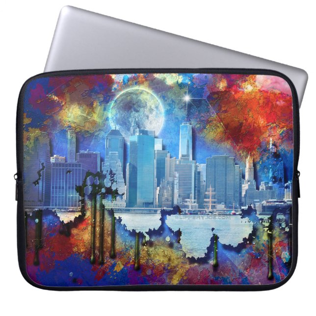 SlipperyJoe's NYC wolkenkrabbers gebouwen kunstwer Laptop Sleeve (Voorkant)