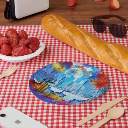 SlipperyJoe's NYC wolkenkrabbers gebouwen kunstwer Papieren Bordje (Picknick)