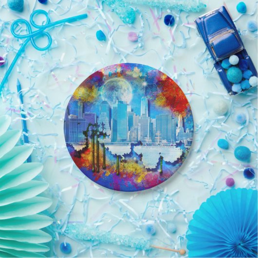 SlipperyJoe's NYC wolkenkrabbers gebouwen kunstwer Papieren Bordje (Feest)