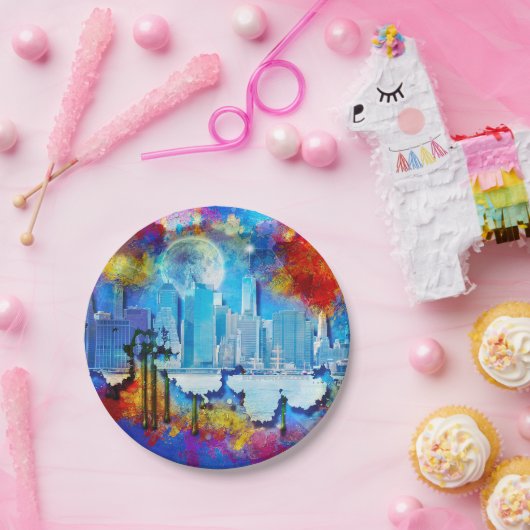 SlipperyJoe's NYC wolkenkrabbers gebouwen kunstwer Papieren Bordje (Feest)