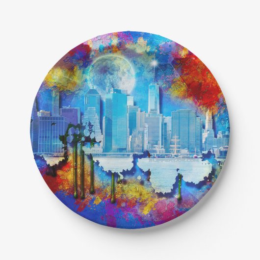 SlipperyJoe's NYC wolkenkrabbers gebouwen kunstwer Papieren Bordje (Voorkant)