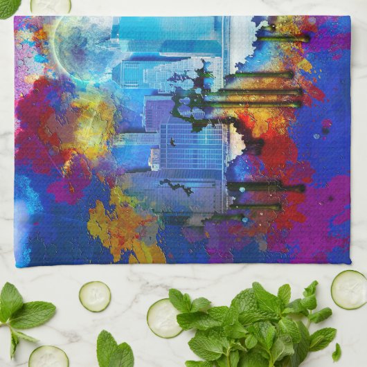 SlipperyJoe's NYC wolkenkrabbers gebouwen kunstwer Theedoek (Gevouwen)