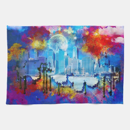 SlipperyJoe's NYC wolkenkrabbers gebouwen kunstwer Theedoek (Horizontaal)