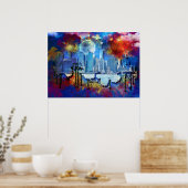 SlipperyJoe's NYC wolkenkrabbers graffiti maan geb Poster (Keuken)