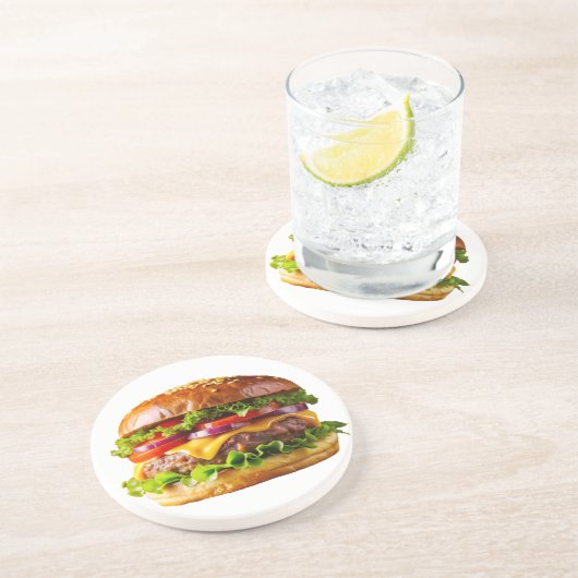 SlipperyJoe's overdonderende gestapelde hamburger Zandsteen Onderzetter (Zijkant)