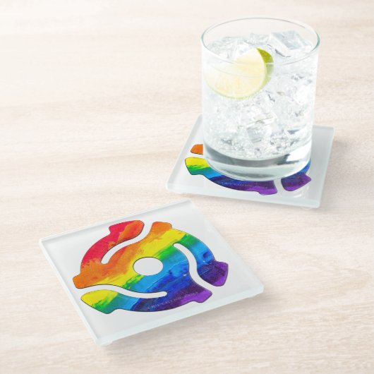 SlipperyJoe's plastic 45 RPM-recordadaptervibran Glazen Onderzetter (Schuin)