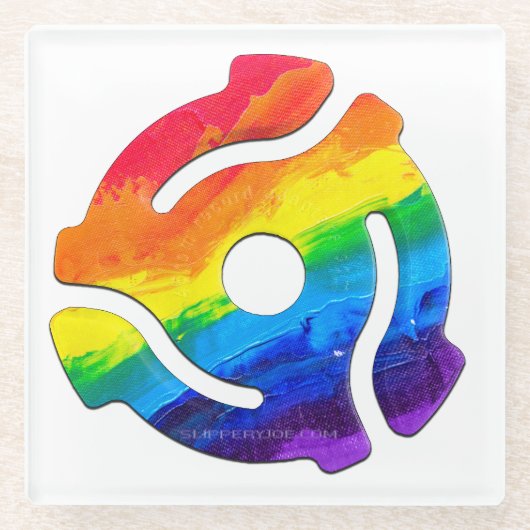 SlipperyJoe's plastic 45 RPM-recordadaptervibran Glazen Onderzetter (Voorkant)