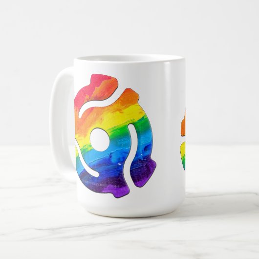 SlipperyJoe's plastic 45 RPM-recordadaptervibran Koffiemok (Voorkant links)