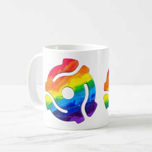 SlipperyJoe's plastic 45 RPM-recordadaptervibran Koffiemok (Voorkant links)