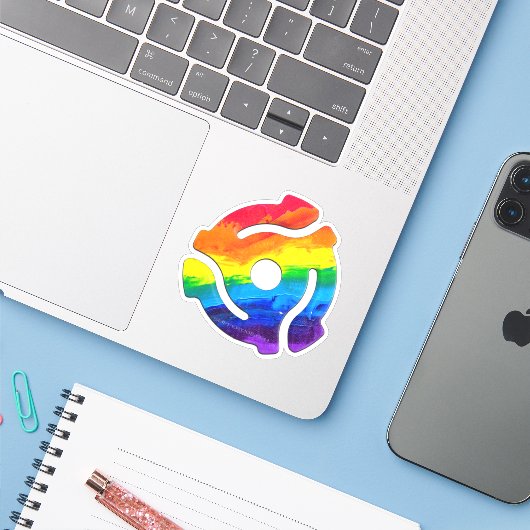 SlipperyJoe's plastic 45 RPM-recordadaptervibran Sticker (Laptop met iPhone)