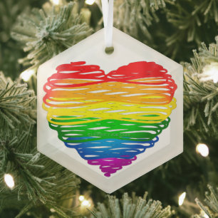 SlipperyJoe's Pride Hart Krabbels hartvorm  Glas Ornament
