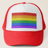 SlipperyJoe's pride houten vlag regenboogkleuren Trucker Pet (Voorkant)