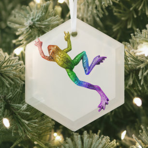 SlipperyJoe's Pride Kikker dier kruipende regenboo Glas Ornament