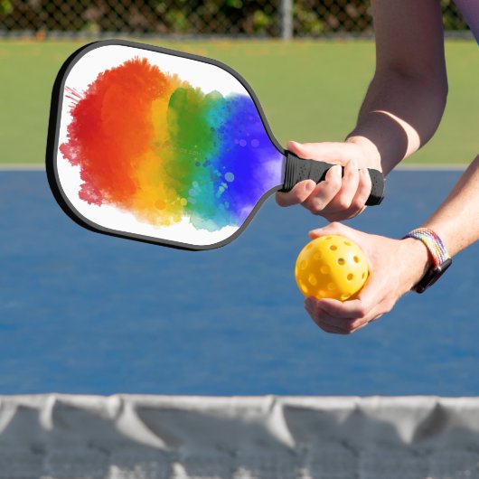 SlipperyJoe's pride splatter regenboog kleuren lev Pickleball Paddle (Insitu)