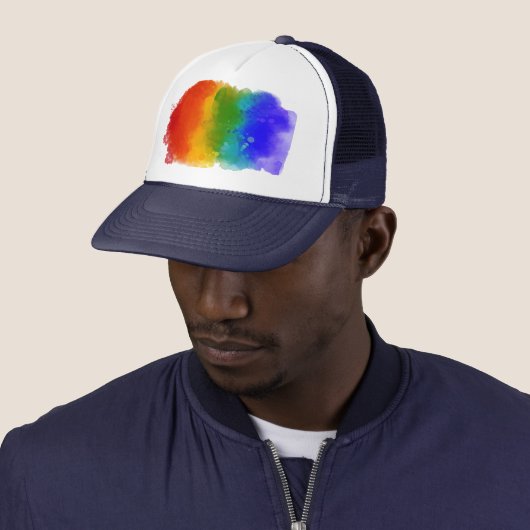 SlipperyJoe's pride splatter regenboog kleuren lev Trucker Pet (In situ)