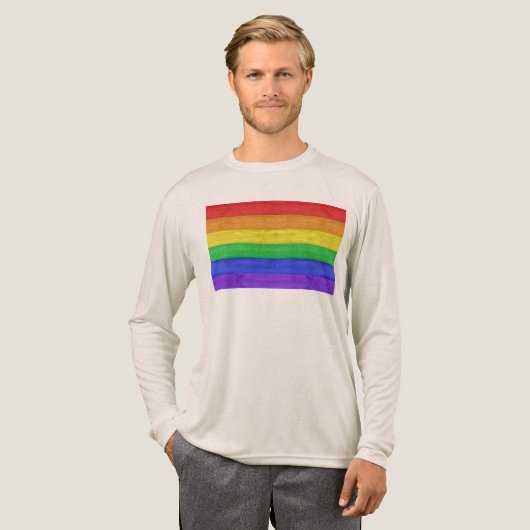 SlipperyJoe's pride wooden flag horizontal rainbow Tri-Blend Shirt (Voorkant)