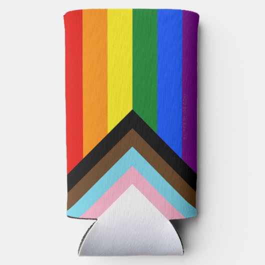 SlipperyJoe's Progress Pride Vlag homoseksuele ges Seltzer Blikjeskoeler (Achterkant)