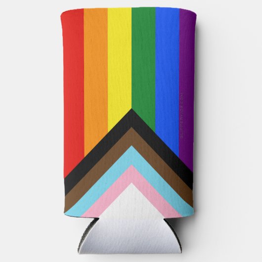 SlipperyJoe's Progress Pride Vlag homoseksuele ges Seltzer Blikjeskoeler (Voorkant)
