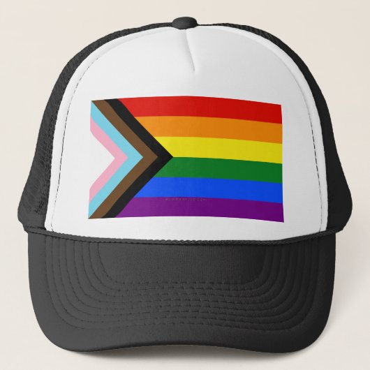 SlipperyJoe's Progress Pride Vlag homoseksuele ges Trucker Pet (Voorkant)