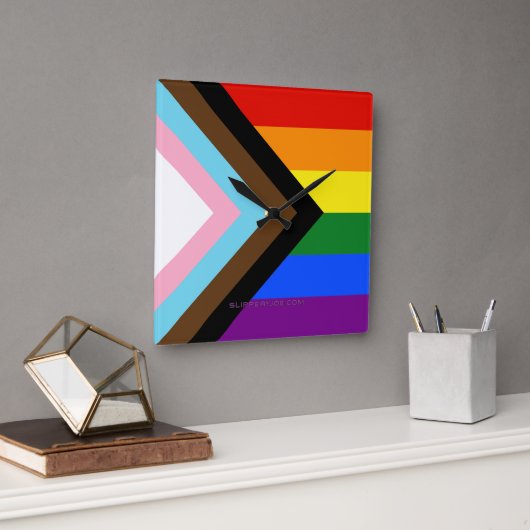 SlipperyJoe's Progress Pride Vlag homoseksuele ges Vierkante Klok (Kantoor)