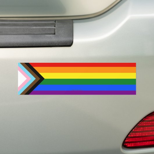 SlipperyJoe's Progress Pride-vlag zes klassieke ho Bumpersticker (Op auto)