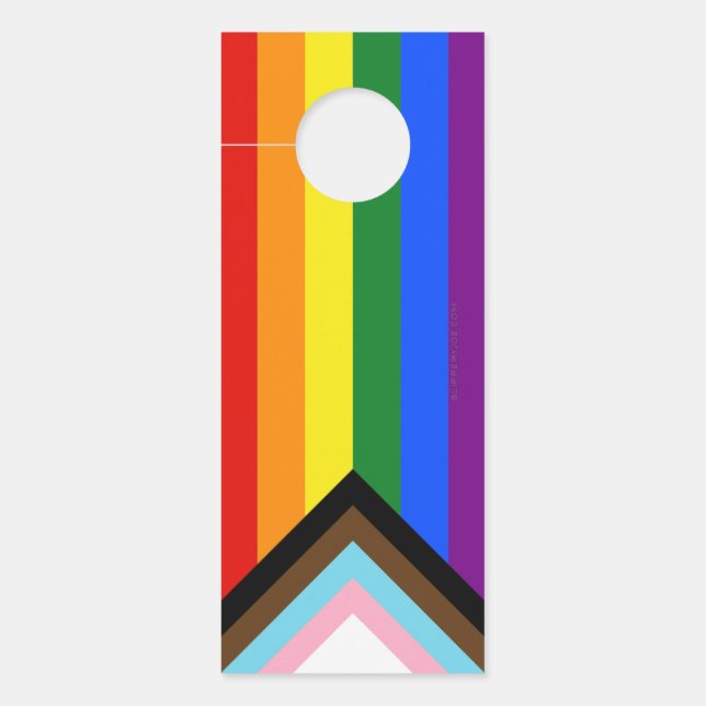 SlipperyJoe's Progress Pride-vlag zes klassieke ho Deurhanger (Voorkant)