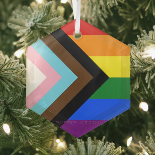 SlipperyJoe's Progress Pride-vlag zes klassieke ho Glas Ornament (Insitu)