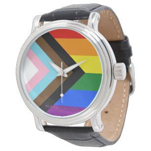 SlipperyJoe's Progress Pride-vlag zes klassieke ho Horloge