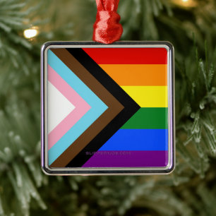 SlipperyJoe's Progress Pride-vlag zes klassieke ho Metalen Ornament