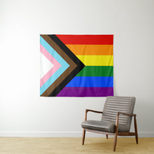 SlipperyJoe's Progress Pride-vlag zes klassieke ho Wandkleed