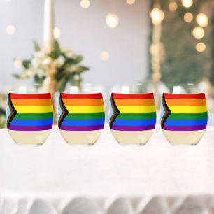 SlipperyJoe's Progress Pride-vlag zes klassieke ho Wijnglas Zonder Voet