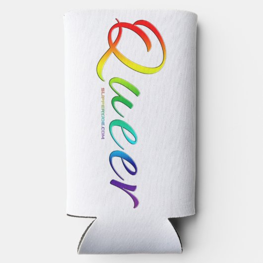 SlipperyJoe's queer pride kleuren woord kleurrijke Seltzer Blikjeskoeler (Achterkant)