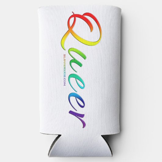 SlipperyJoe's queer pride kleuren woord kleurrijke Seltzer Blikjeskoeler (Voorkant)