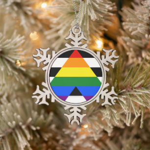 SlipperyJoe's rechte bondgenoot vlag effen regenbo Tin Sneeuwvlok Ornament