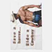 SlipperyJoe's Red een paard dat een cowboyspion he Theedoek (Verticaal)