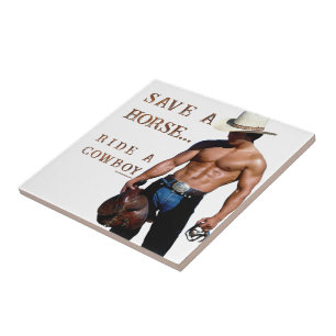 SlipperyJoe's red hoed paard rijdt strooien cowboy Tegeltje