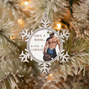 SlipperyJoe's red hoefijzer strohoed cowboyhoed mu Tin Sneeuwvlok Ornament