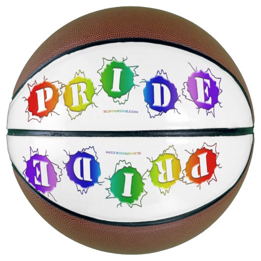 SlipperyJoe's regenboog gekleurde pride teken woor Basketbal (Voorkant)