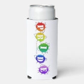 SlipperyJoe's regenboog gekleurde pride teken woor Seltzer Blikjeskoeler (Seltzer Voorkant)