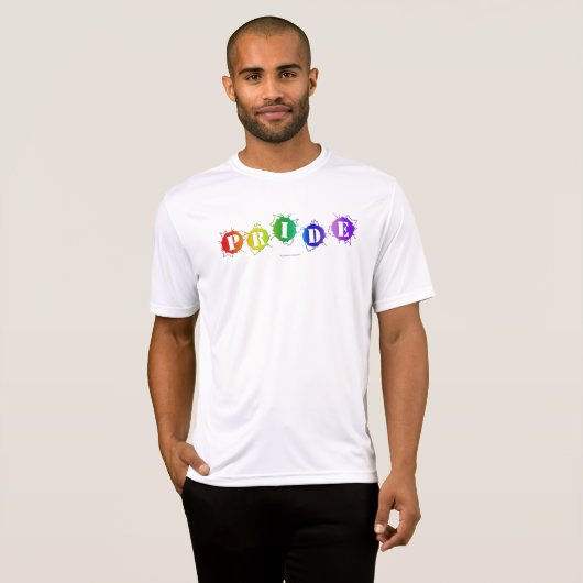 SlipperyJoe's regenboog gekleurde pride teken woor T-shirt (Voorkant volledig)