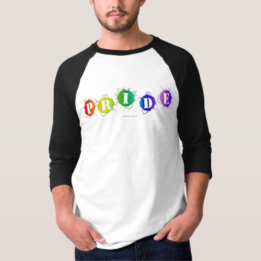 SlipperyJoe's regenboog gekleurde pride teken woor T-shirt (Voorkant)