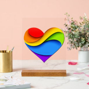 SlipperyJoe's regenboog gelaagde hartvorm rood ora Acryl Bord
