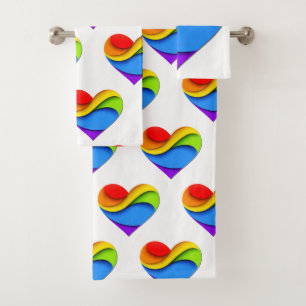 SlipperyJoe's regenboog gelaagde hartvorm rood ora Bad Handdoek