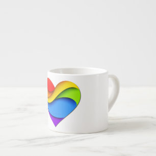 SlipperyJoe's regenboog gelaagde hartvorm rood ora Espresso Kop