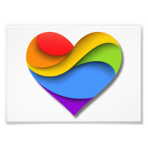 SlipperyJoe's regenboog gelaagde hartvorm rood ora Foto Afdruk