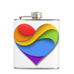 SlipperyJoe's regenboog gelaagde hartvorm rood ora Heupfles
