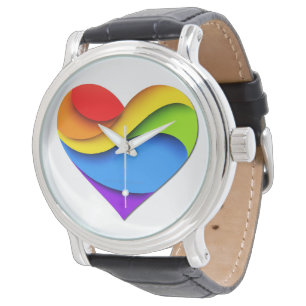 SlipperyJoe's regenboog gelaagde hartvorm rood ora Horloge