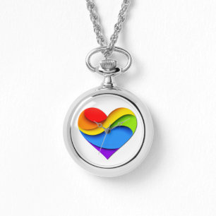 SlipperyJoe's regenboog gelaagde hartvorm rood ora Horloge