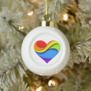 SlipperyJoe's regenboog gelaagde hartvorm rood ora Keramische Bal Ornament