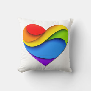 SlipperyJoe's regenboog gelaagde hartvorm rood ora Kussen